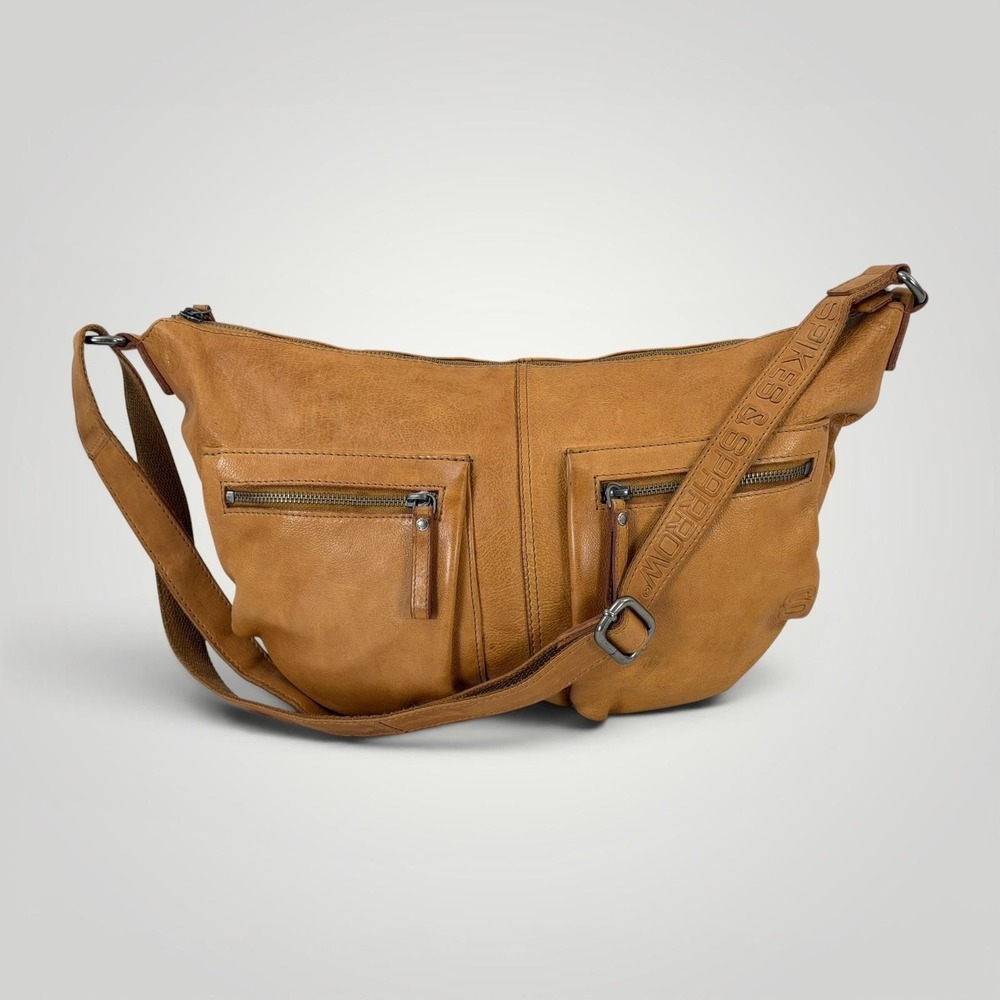 Spikes & Sparrows Ellie Crossbody Bag Womens Brown Leather Large Zip Pocket